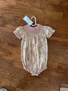 Everyday Heirloom Girls Smocked Paisley Bubble Romper Yellow Size 3T